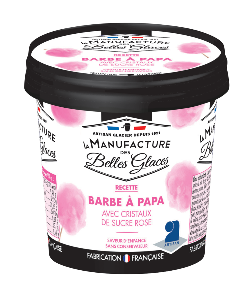 glaces pots 120ml - manufacture belles glaces - glace barbe a papa avec cristaux de sucre rose | La manufacture des belles glaces