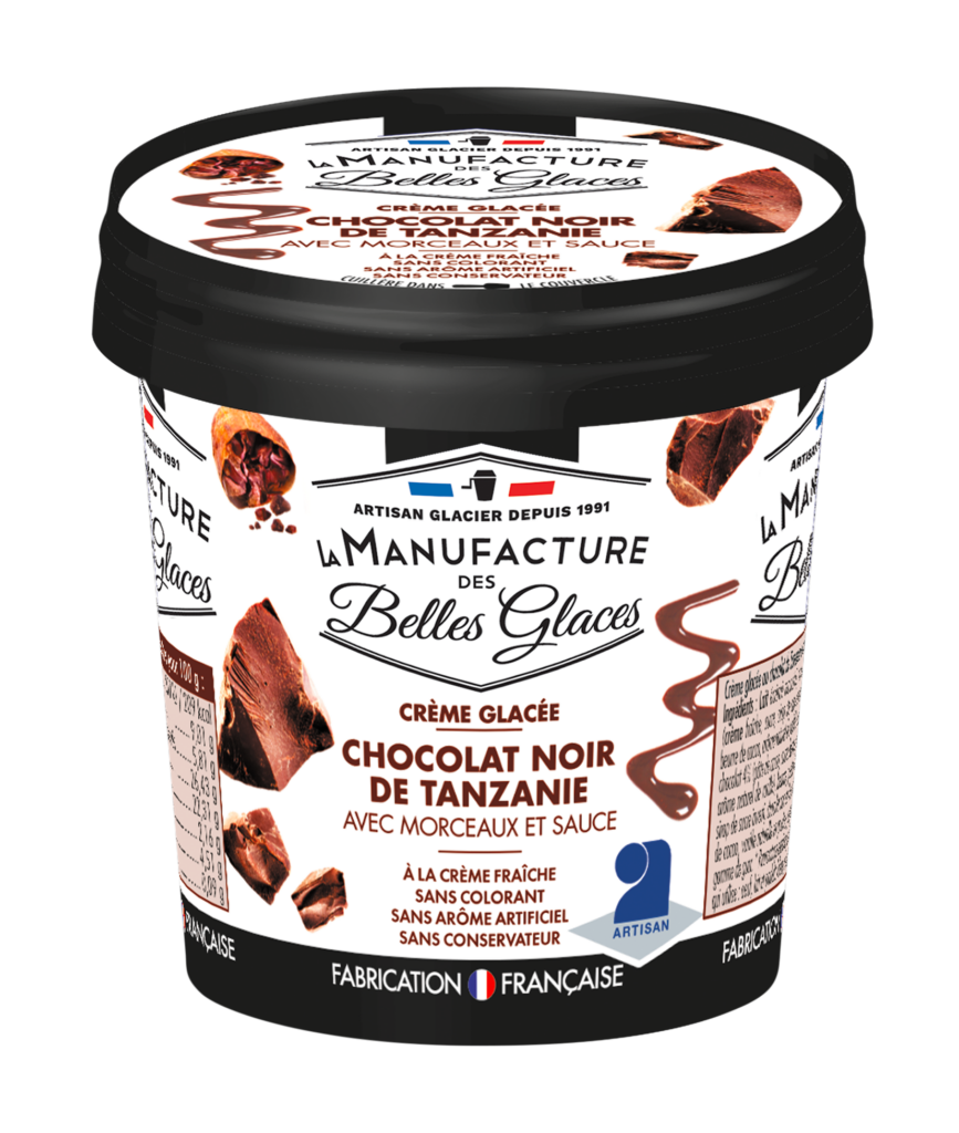 glaces pots 120ml - manufacture belles glaces - creme glacee chocolat noir de tanzanie aec morceaux et sauce au chocolat | La manufacture des belles glaces